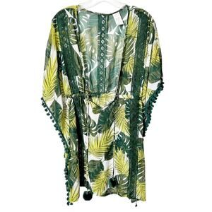 TIME & TRU ONE SIZE GREEN LEAF PRINT WOMEN SWIMMING POLYESTER COVER UP NWOT